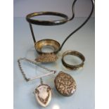 Collection oh hallmarked silver items locket, cup holder brooch etc