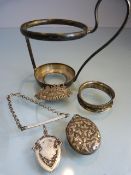 Collection oh hallmarked silver items locket, cup holder brooch etc