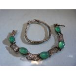 Two interesting silver (925 & Birmingham marked) bracelets one with five green mounted chrysoprase
