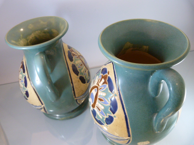 Pair of Art Nouveau style twin handled vases - Image 4 of 8