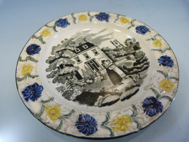 Staffordshire Lustre childrens plates c.1800's. 6 Various plates depicting scenes. One of Windsor - Image 22 of 32