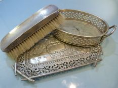 Collection of foreign silver plate and a hallmarked silver brush