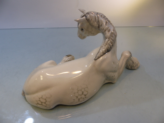 Dapple Gray Beswick horse laying down - Shire Horse with two front feet up, along with an unmarked - Image 5 of 6