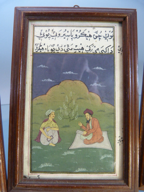 Four handpainted Mughal Indian miniatures. Two depicting Erotica scenes along with two others. 1) - Image 6 of 9