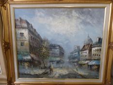 LUMB - oil of a Parisian scene in large Gilt frame. Signed lower right.