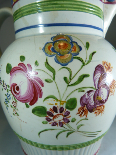 Early 19th Century English Creamware staffordshire jug decorated with Polychrome flowers and - Image 8 of 10