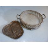 Hallmarked silver trinket tray with crimped edge depicting a man and woman under trees along with