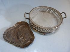 Hallmarked silver trinket tray with crimped edge depicting a man and woman under trees along with