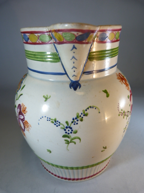 Early 19th Century English Creamware staffordshire jug decorated with Polychrome flowers and - Image 2 of 10