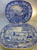 Two 19th century and earlier Pearl ware blue and White meat plates. Both depicting estate houses