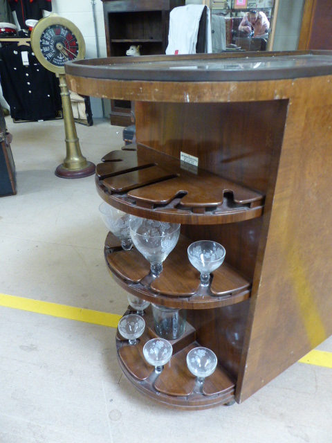 BETJEMAN - A Mid Century drinks trolley/cabinet with birds eye maple veneer. Metal loop handles with - Image 2 of 4