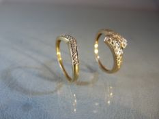 Two ladies 9ct gold dress rings both with small stone/chips design.Total weight 3.8g)