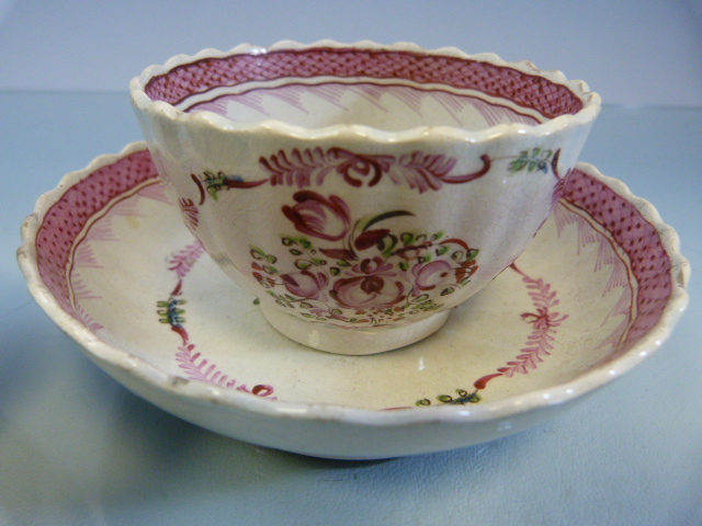 Pearlware Tea Bowl and saucer overglazed and painted. Along with a poss oriental blue and white - Image 2 of 11