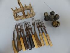 Collection of Antique Forks - Bone handle and wooden all with three prongs. along with various