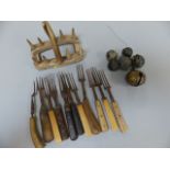 Collection of Antique Forks - Bone handle and wooden all with three prongs. along with various