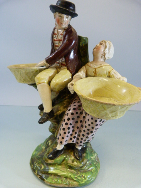 Staffordshire Pearlware sweet meat dish of a man and a lady sitting upon a tree holding baskets - Image 13 of 15