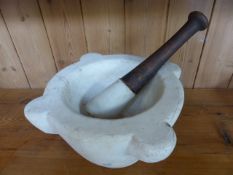 An Antique Mortar and wood turned pestle - approx 25cm x 13cm