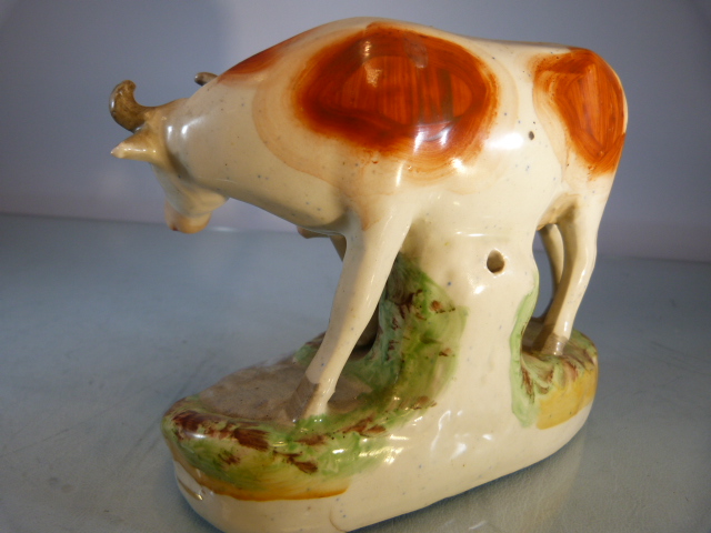 Early Staffordshire cow and her calf crossing the Road. Sponge decorated base. - Image 3 of 6