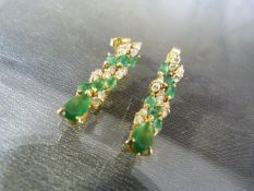 Pair of Diamond & Emerald drop earrings.
