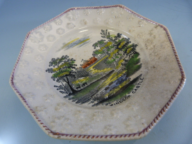 Staffordshire Lustre childrens plates c.1800's. 6 Various plates depicting scenes. One of Windsor - Image 12 of 32