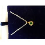 14CT yellow gold emerald and diamond pendant necklace