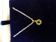 14CT yellow gold emerald and diamond pendant necklace