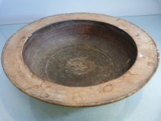 Antique turned wooden shallow bowl