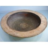 Antique turned wooden shallow bowl