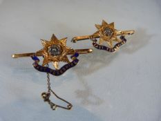 WITHDRAWN:TWO 15ct Gold and Blue Enamelled Military 'East Yorkshire Regiment' Brooches