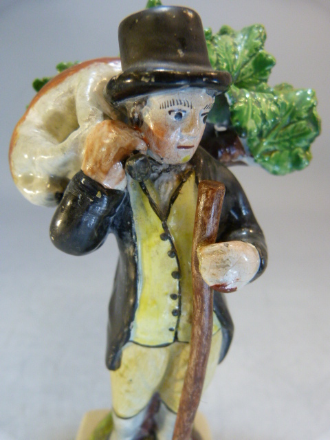 Staffordshire Pearlware figure of a Shepherd, possibly Walton. C.1800 - 1820. The man decorated in - Image 6 of 17