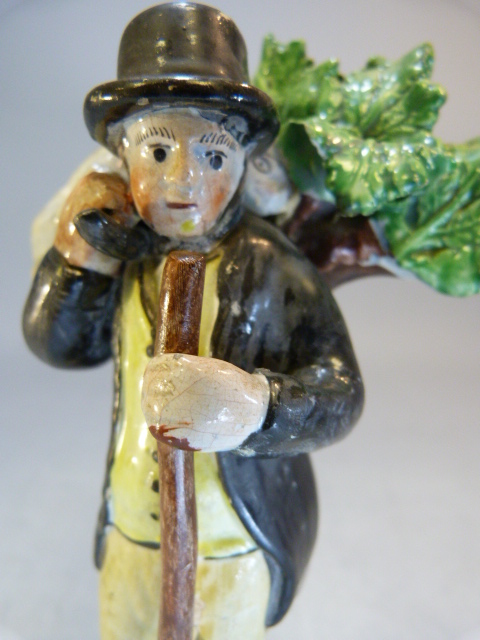 Staffordshire Pearlware figure of a Shepherd, possibly Walton. C.1800 - 1820. The man decorated in - Image 7 of 17