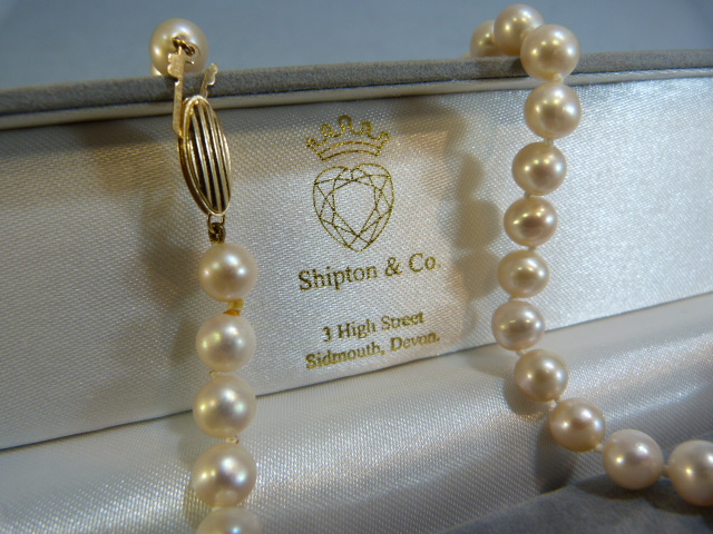 String of white pearls with 9ct Gold clasp in presentation case - Image 2 of 5