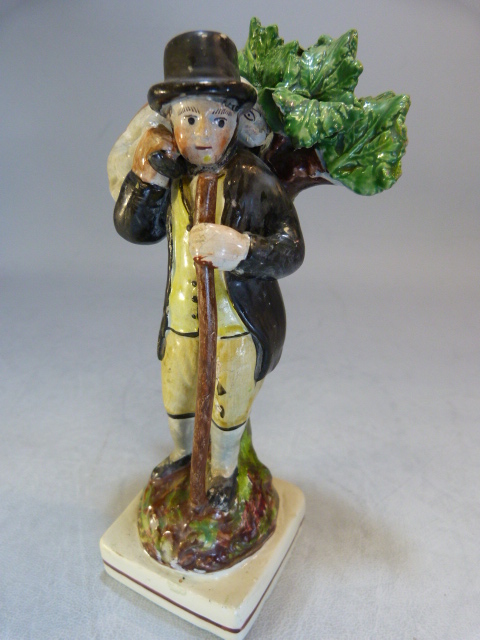 Staffordshire Pearlware figure of a Shepherd, possibly Walton. C.1800 - 1820. The man decorated in