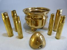 Trench Art - Selection of various shell cases along with a small pot