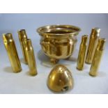 Trench Art - Selection of various shell cases along with a small pot