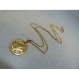 9ct Gold chain with pendant of foliate design and the loop marked 585 14ct (total weight 3.5g)