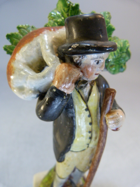 Staffordshire Pearlware figure of a Shepherd, possibly Walton. C.1800 - 1820. The man decorated in - Image 11 of 17
