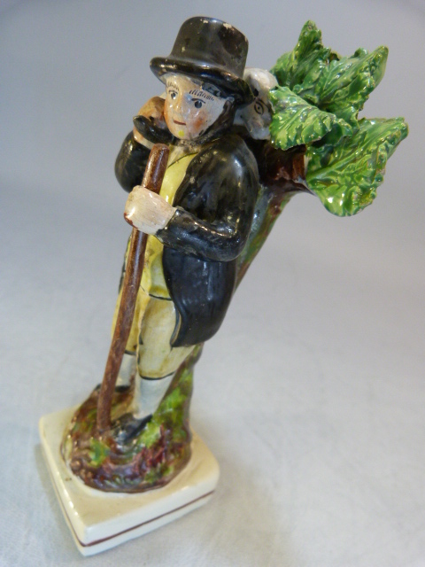 Staffordshire Pearlware figure of a Shepherd, possibly Walton. C.1800 - 1820. The man decorated in - Image 2 of 17