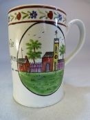 Staffordshire Pearl ware Tankard c.1800-1820. Decorated in polychrome colours with text 'Its Good