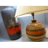 West German pottery table lamp and a Similar West German vase