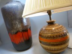 West German pottery table lamp and a Similar West German vase