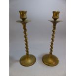 Pair of 19th Century brass barley twist candlesticks