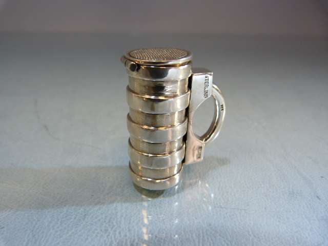 An unusual silver Vesta case in the form of a lidded tankard marked 925 STERLING SILVER
