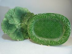 Marsh and Haywood moulded chestnut plate. Impressed marks to base along with a Majolica leaf moulded