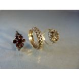 Two silver rings and a gold & silver eternity ring (A/F)
