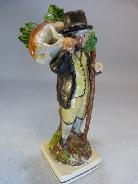 Staffordshire Pearlware figure of a Shepherd, possibly Walton. C.1800 - 1820. The man decorated in - Image 5 of 17