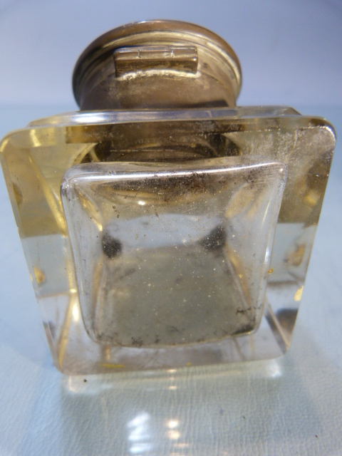 Unusual glass inkwell of cube form, (pen groove to top) the lid pictured of a hunting scene and to - Image 10 of 14