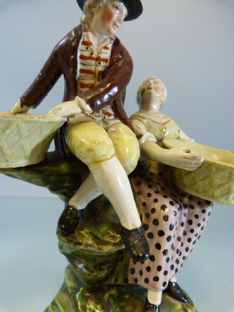 Staffordshire Pearlware sweet meat dish of a man and a lady sitting upon a tree holding baskets - Image 5 of 15
