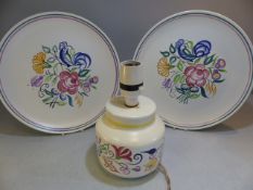 POOLE pottery - Lamp and two modern Poole pottery plates