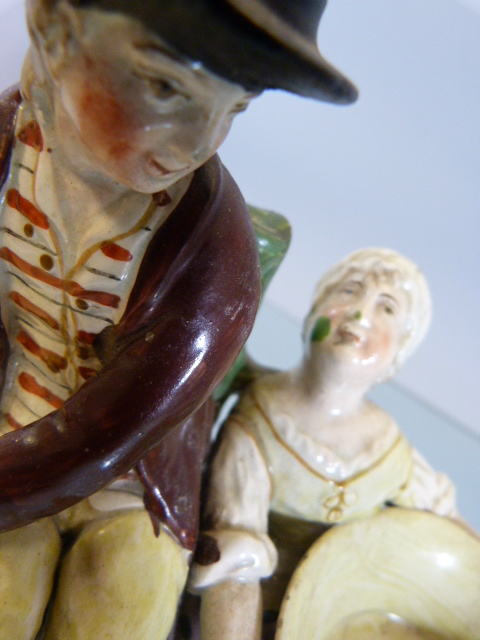 Staffordshire Pearlware sweet meat dish of a man and a lady sitting upon a tree holding baskets - Image 11 of 15